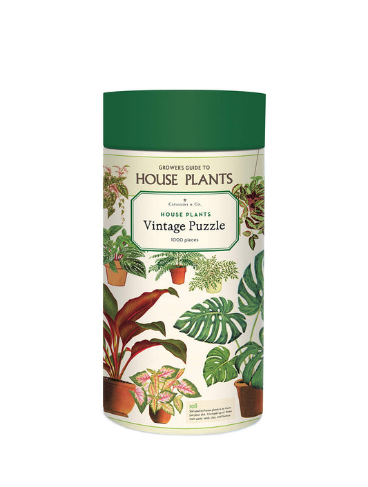 Cavallini Papers & Co. House Plants puzzle tube with vintage botanical imagery for a relaxing challenge.