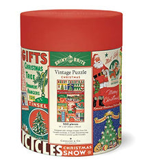 Cavallini vintage Christmas advertising design evokes nostalgic holiday scenes.