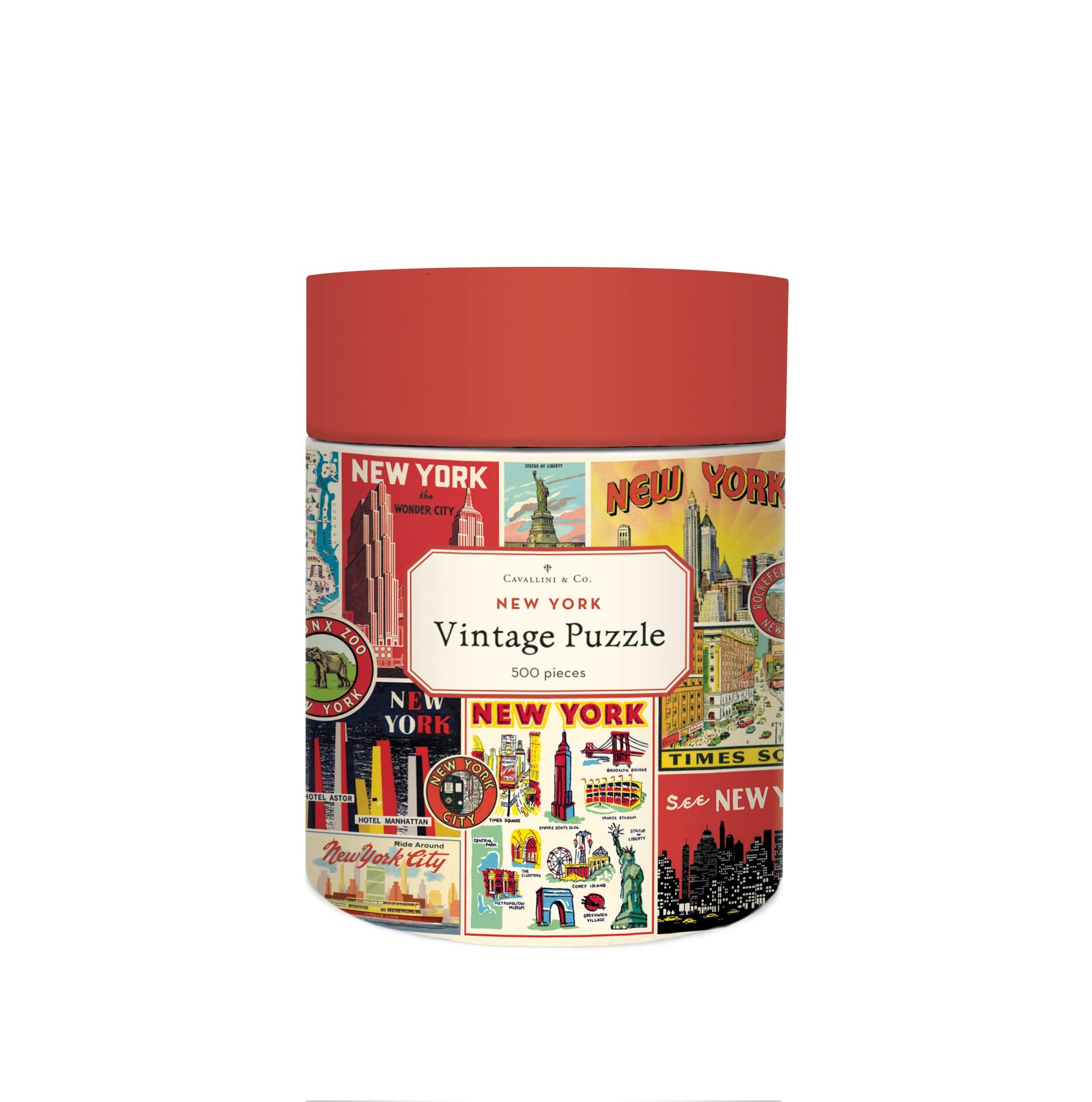 CAVANILLI CO New York City collage puzzle packaging with archival imagery, ideal for display or gifting.