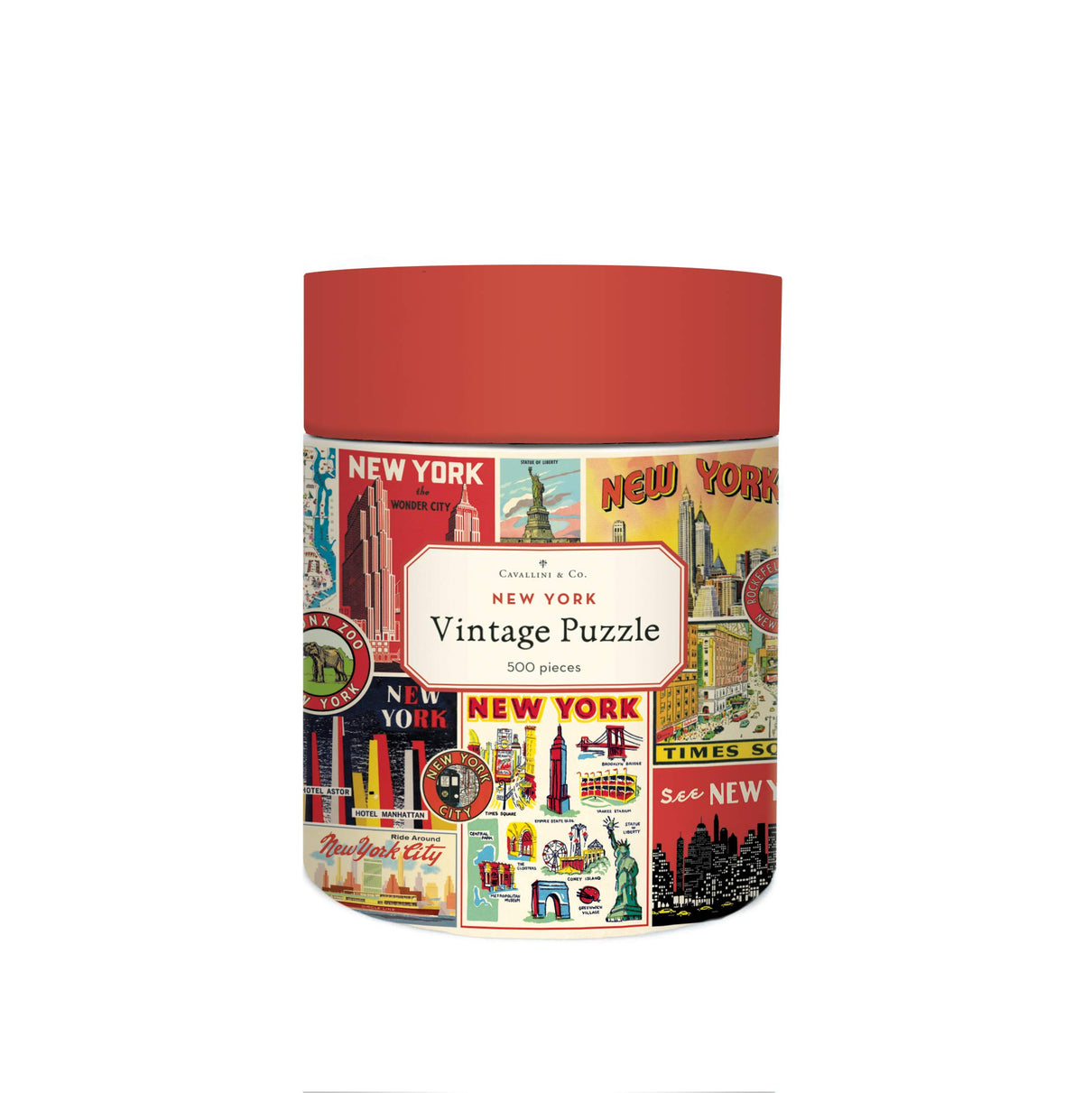 CAVANILLI CO New York City collage puzzle packaging with archival imagery, ideal for display or gifting.