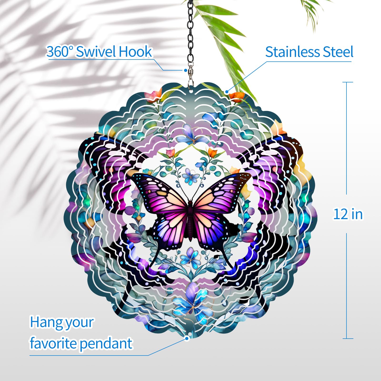 Cawalap garden decor butterfly wind spinner brightens yards and patios