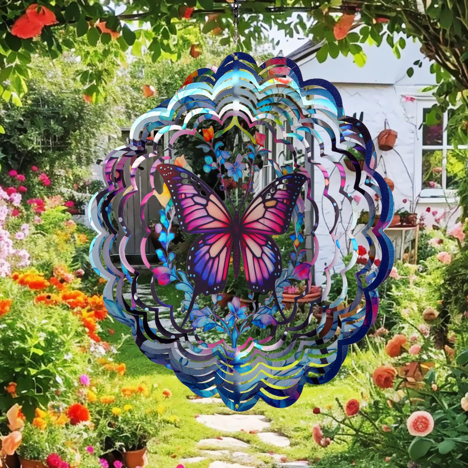 Cawalap sturdy steel wind spinner resists heavy winds and keeps shape