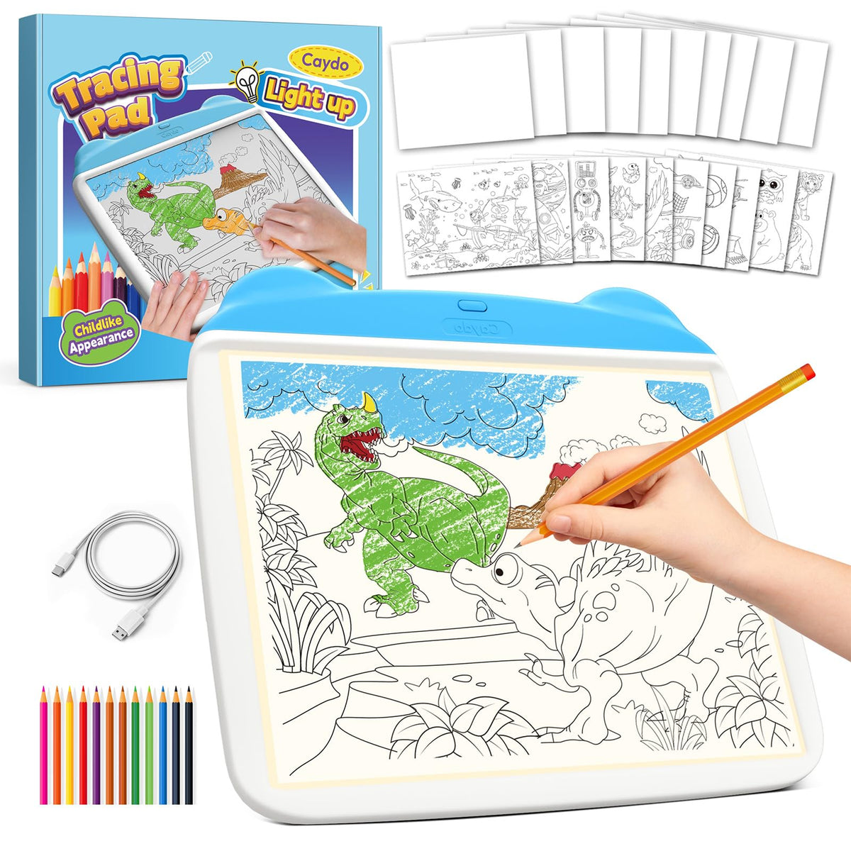 Caydo light-up tracing pad with LCD panel provides gentle illumination for tracing.
