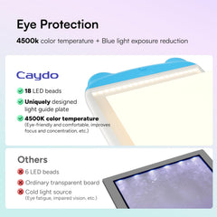 Caydo tracing pad in use on a desk with even glow.