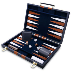 CAYOULR backgammon set with leather case, closed for sleek storage and protection.