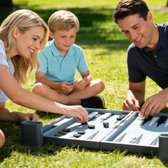 CAYOULR Backgammon Set leatherette points and accessories close-up