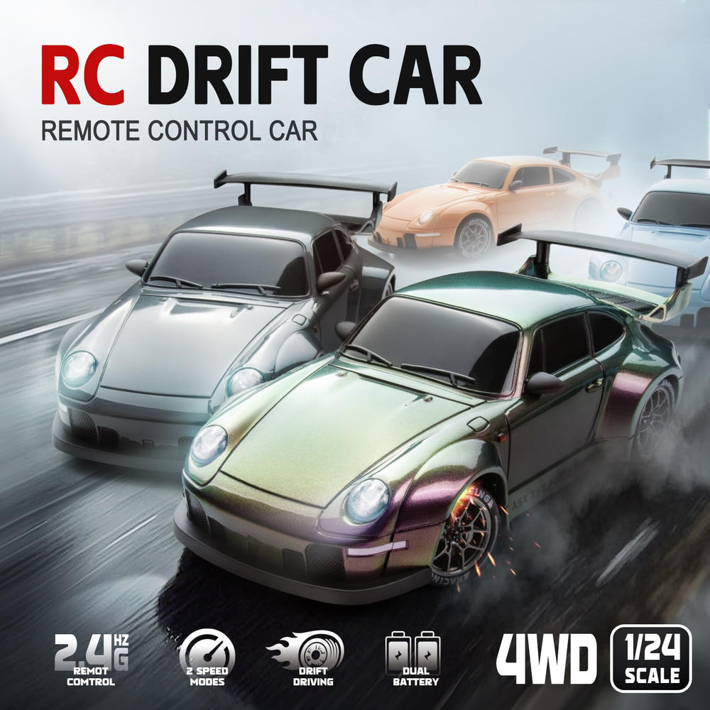 Cayrzeth RC drift car LED lights illuminated for night aesthetics.