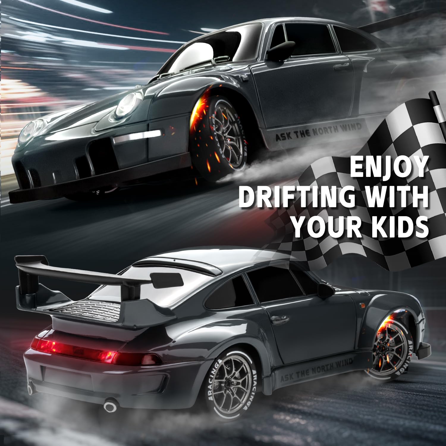 Cayrzeth RC drift car remote control showing precise grip and layout.