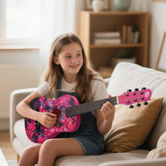 CB SKY 30-inch floral print acoustic guitar close-up, vibrant design inspires musical exploration