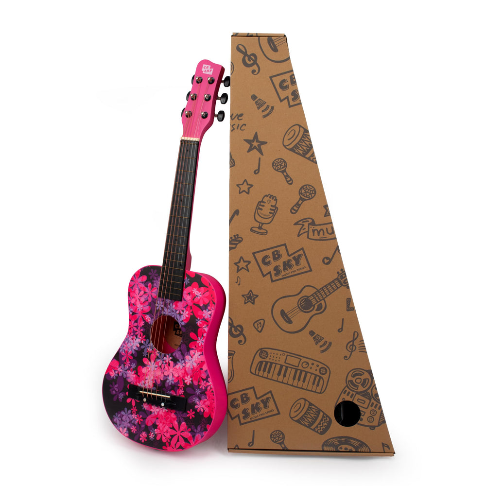 CB SKY 30-inch floral print acoustic guitar front view, ideal for beginner practice