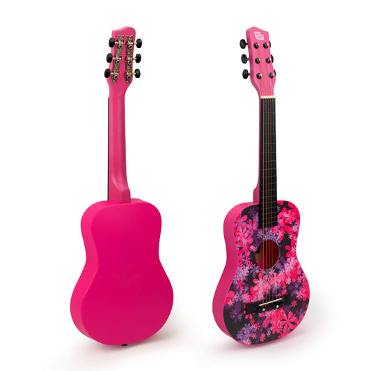 CB SKY 30-inch floral print acoustic guitar side view, showcases ergonomic neck