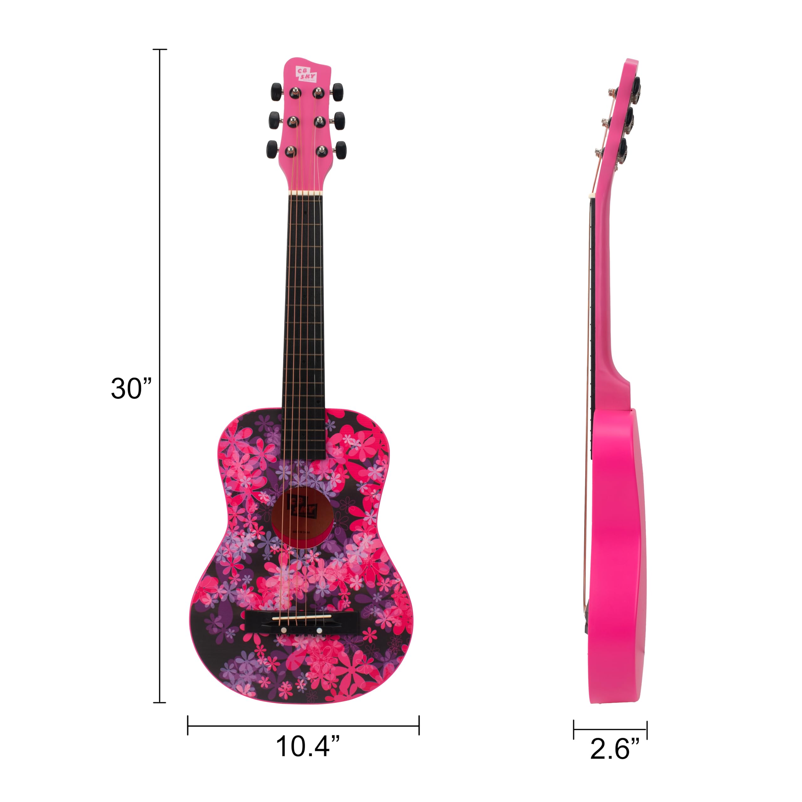 CB SKY 30-inch floral print acoustic guitar strings close-up, durable steel strings for play