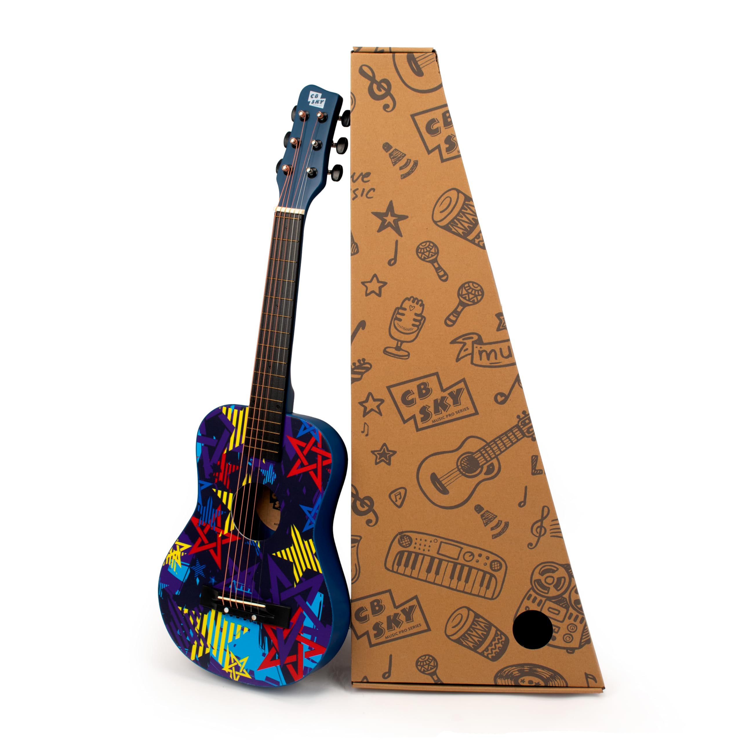 CB SKY 30-inch acoustic blue guitar front view shows beginner-friendly size and vibrant finish