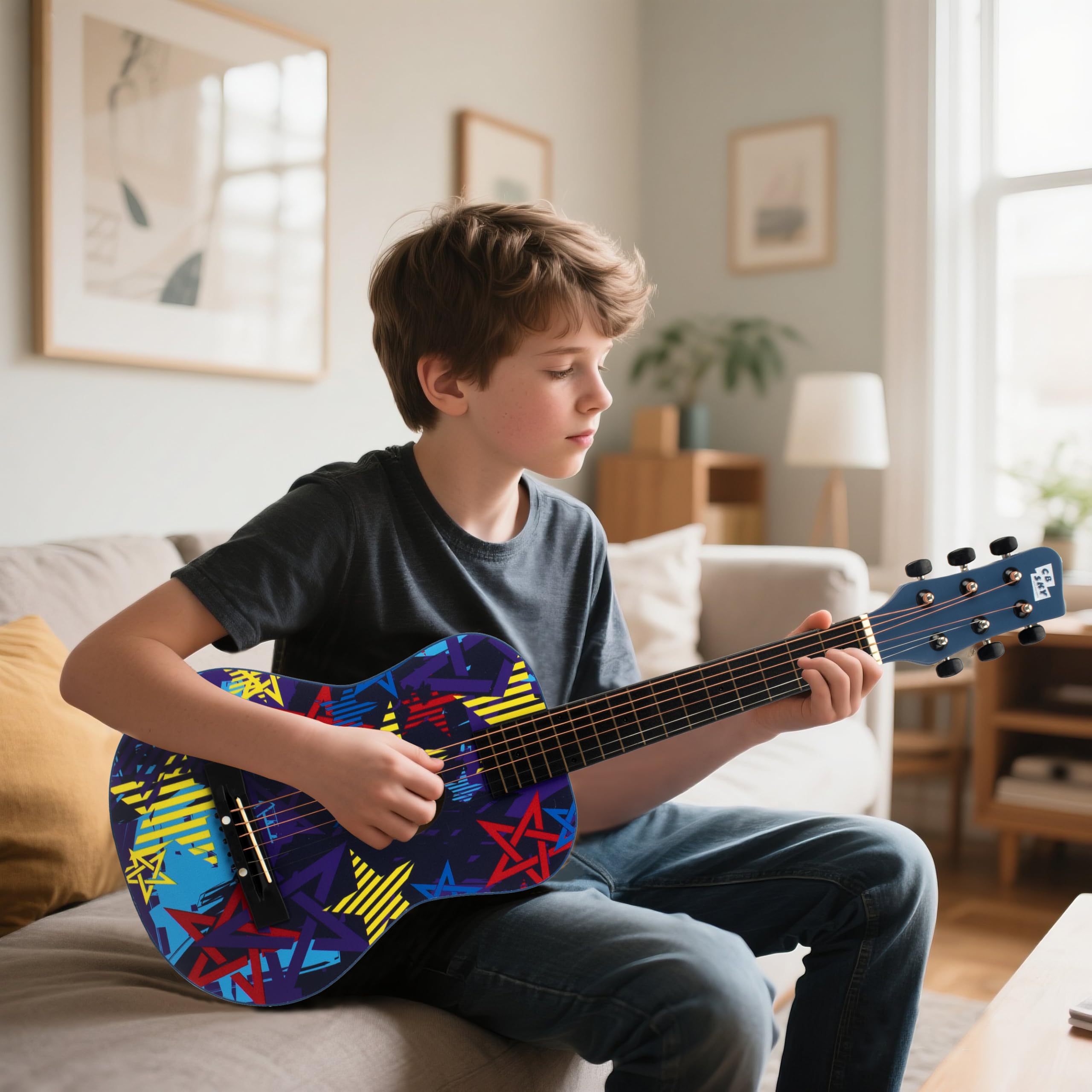 CB SKY blue guitar in a child's hands for creative play sessions