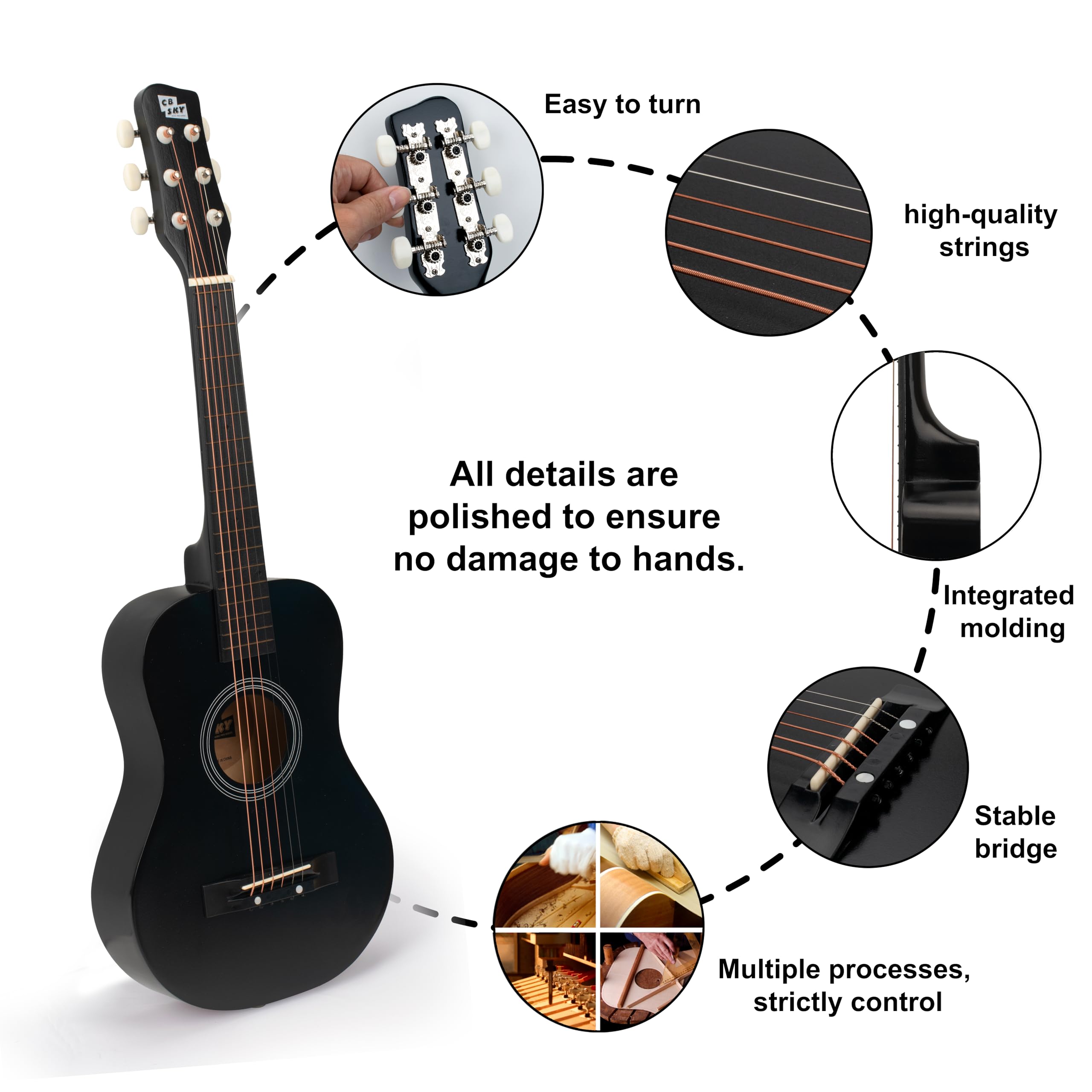 CB SKY wooden neck and ABS fingerboard closeup highlighting durable build