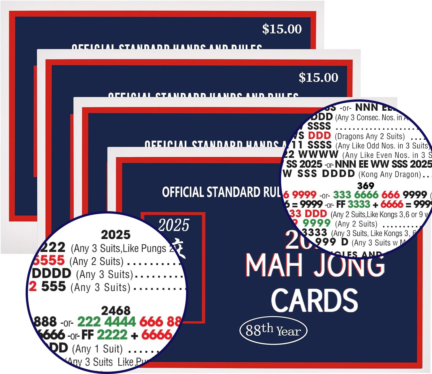 Cbcbtwo Mahjong 2025 large-size cards four-pack for easy handling and quick viewing.