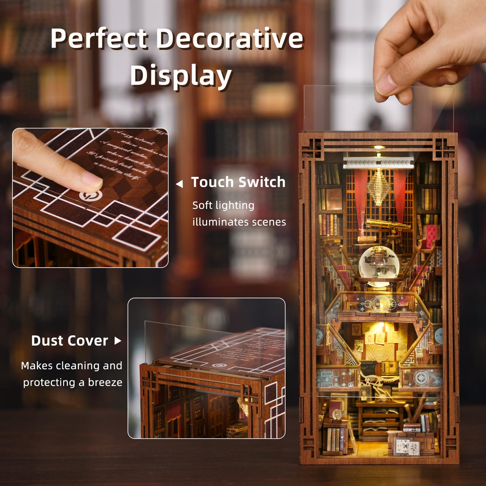 CCCDF Book Nook Kit LED light on creates warm ambient desk glow