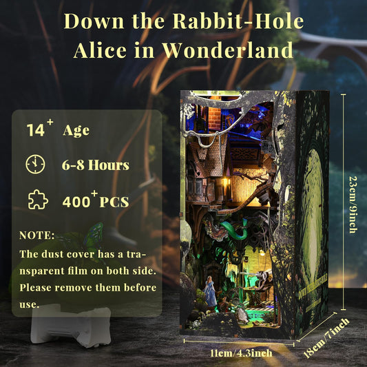 CCCDF Book Nook Kit LED lighting highlights the miniature scene at night