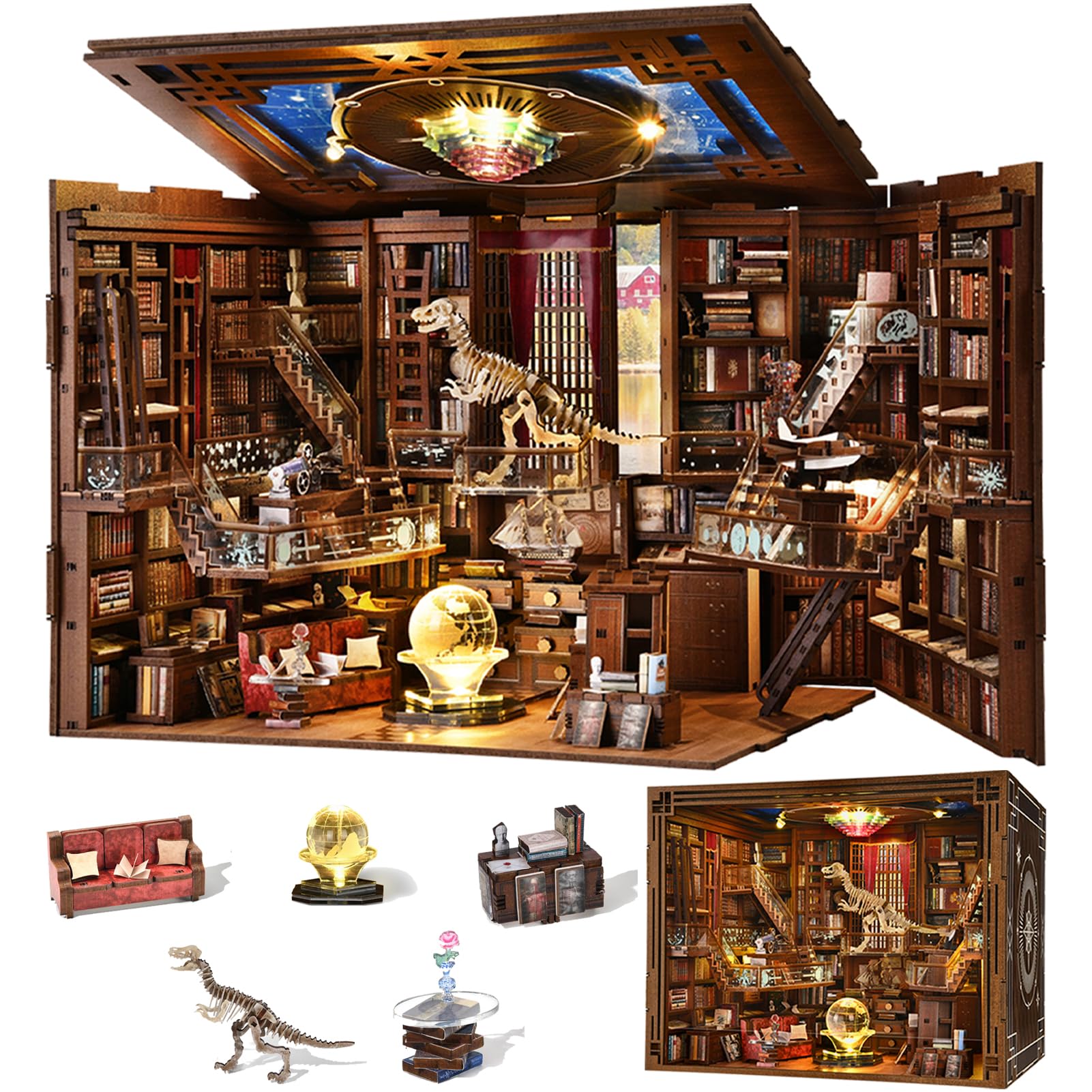CCCDF DIY Book Nook Kit assembly highlights intricate woodworking for a satisfying build.