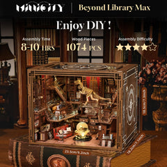 CCCDF DIY Book Nook Kit LED light adds a warm glow to a miniature library.