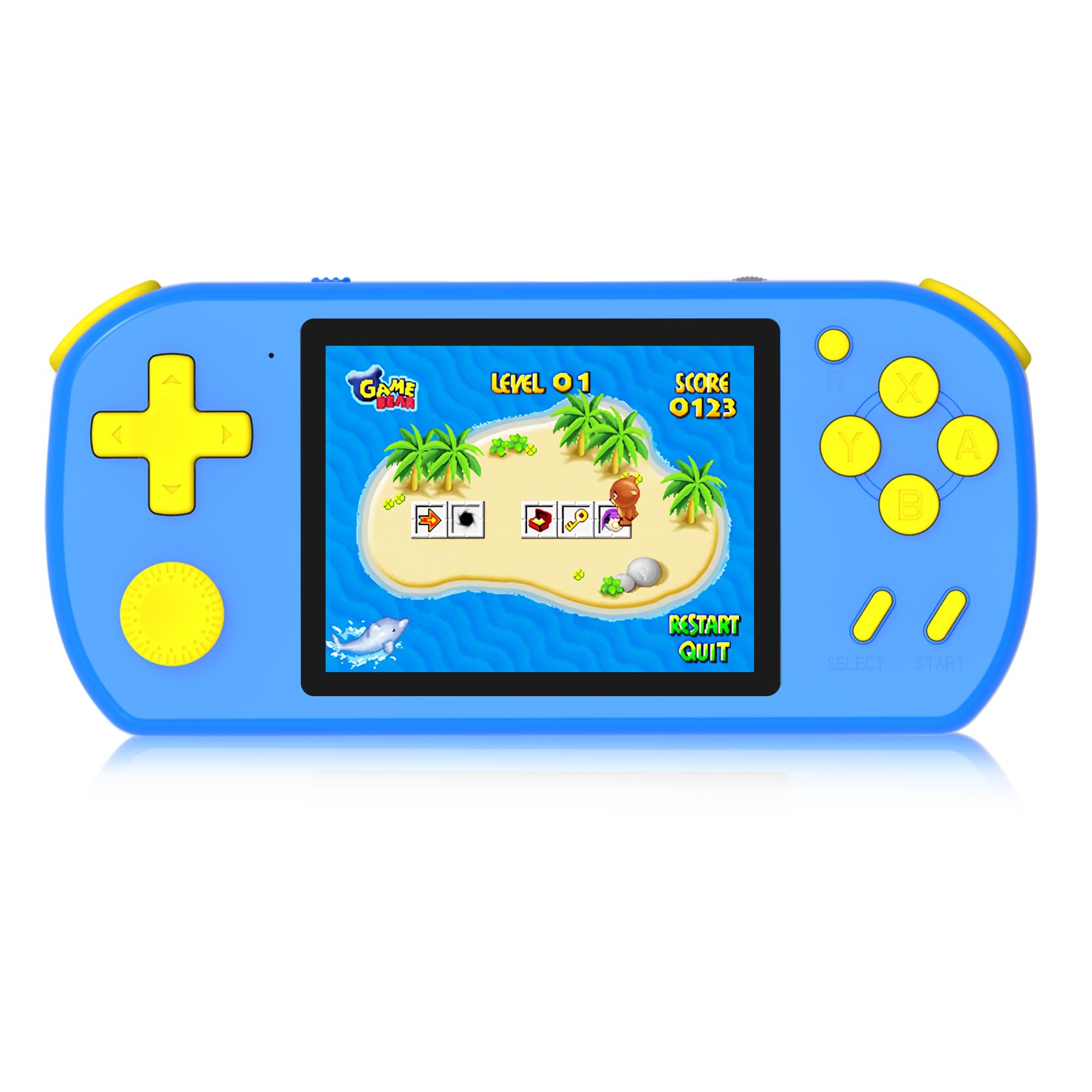 CCTU handheld console blue front view for travel-friendly play.