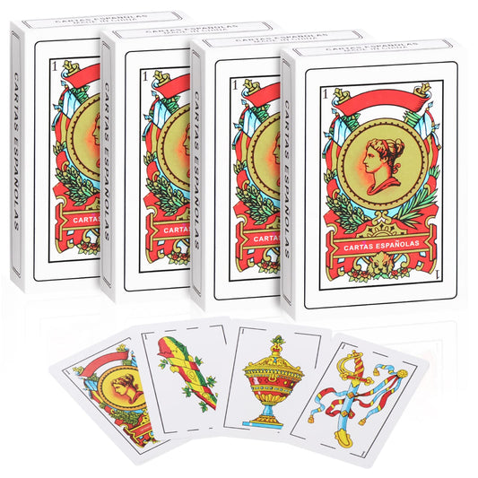 CDBXRA four-deck Spanish playing cards on the front of the pack for quick setup.