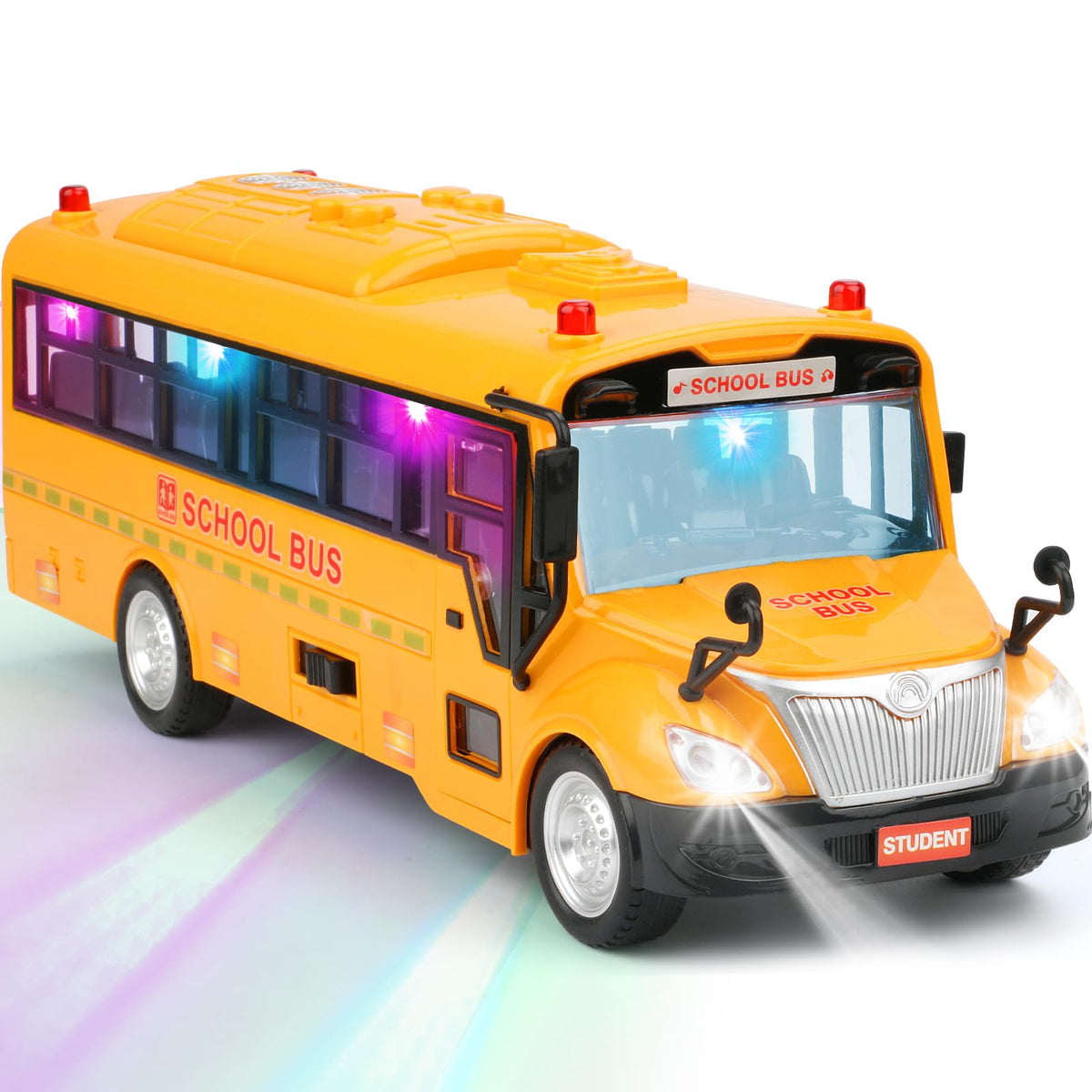 Cdymkf yellow school bus toy front view highlighting bold color for immersive pretend play