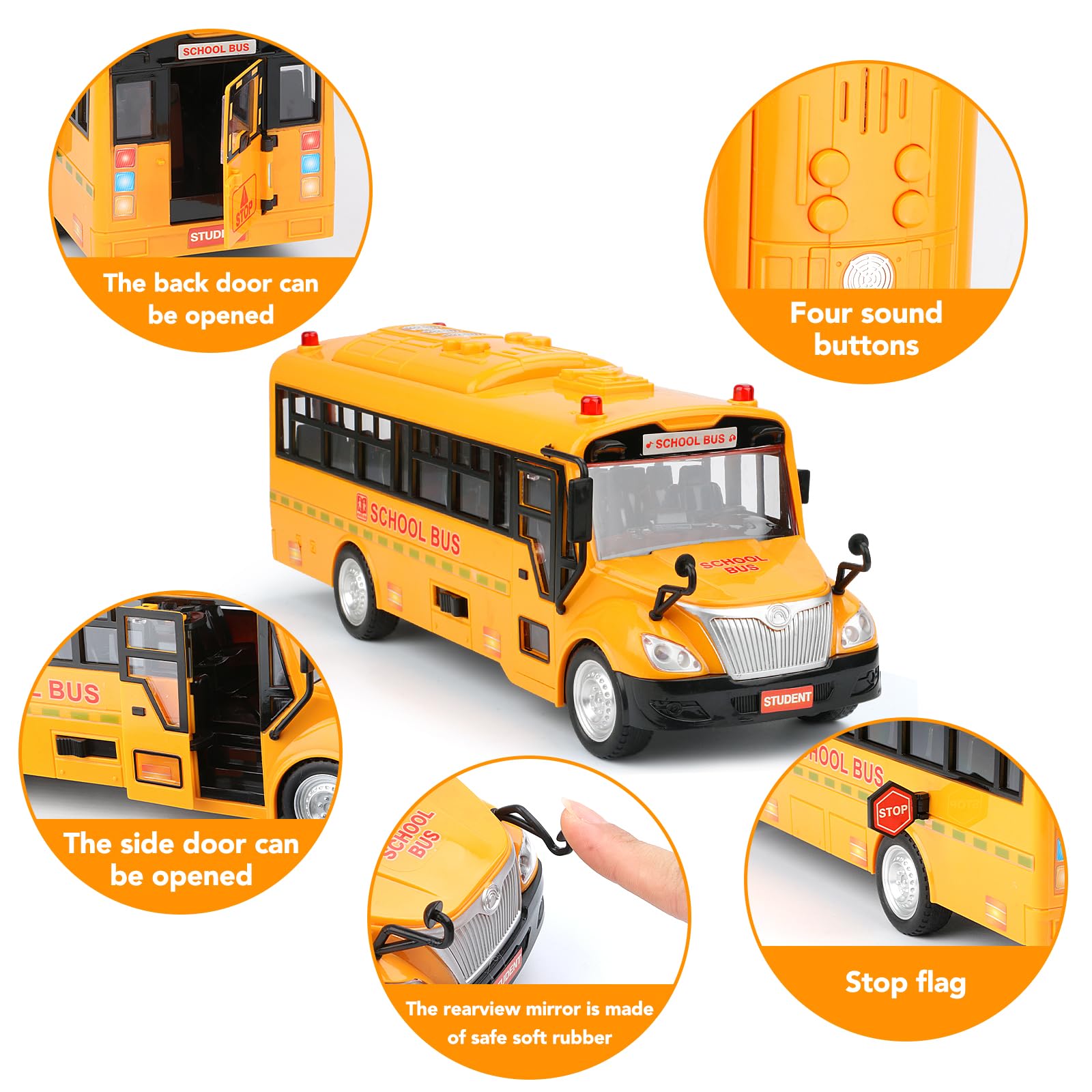 Cdymkf yellow school bus toy side view shows length for realistic role-play