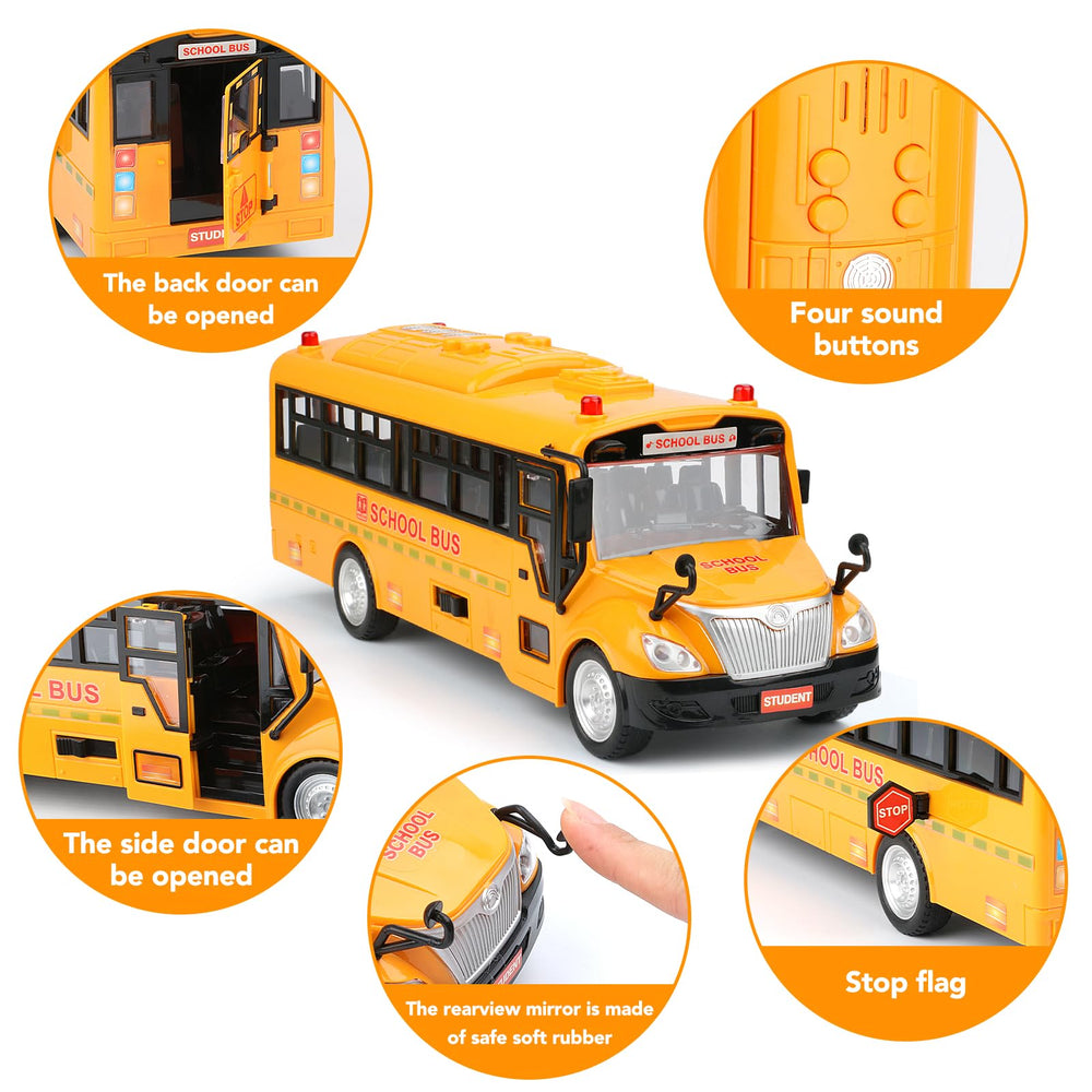Cdymkf yellow school bus toy side view shows length for realistic role-play