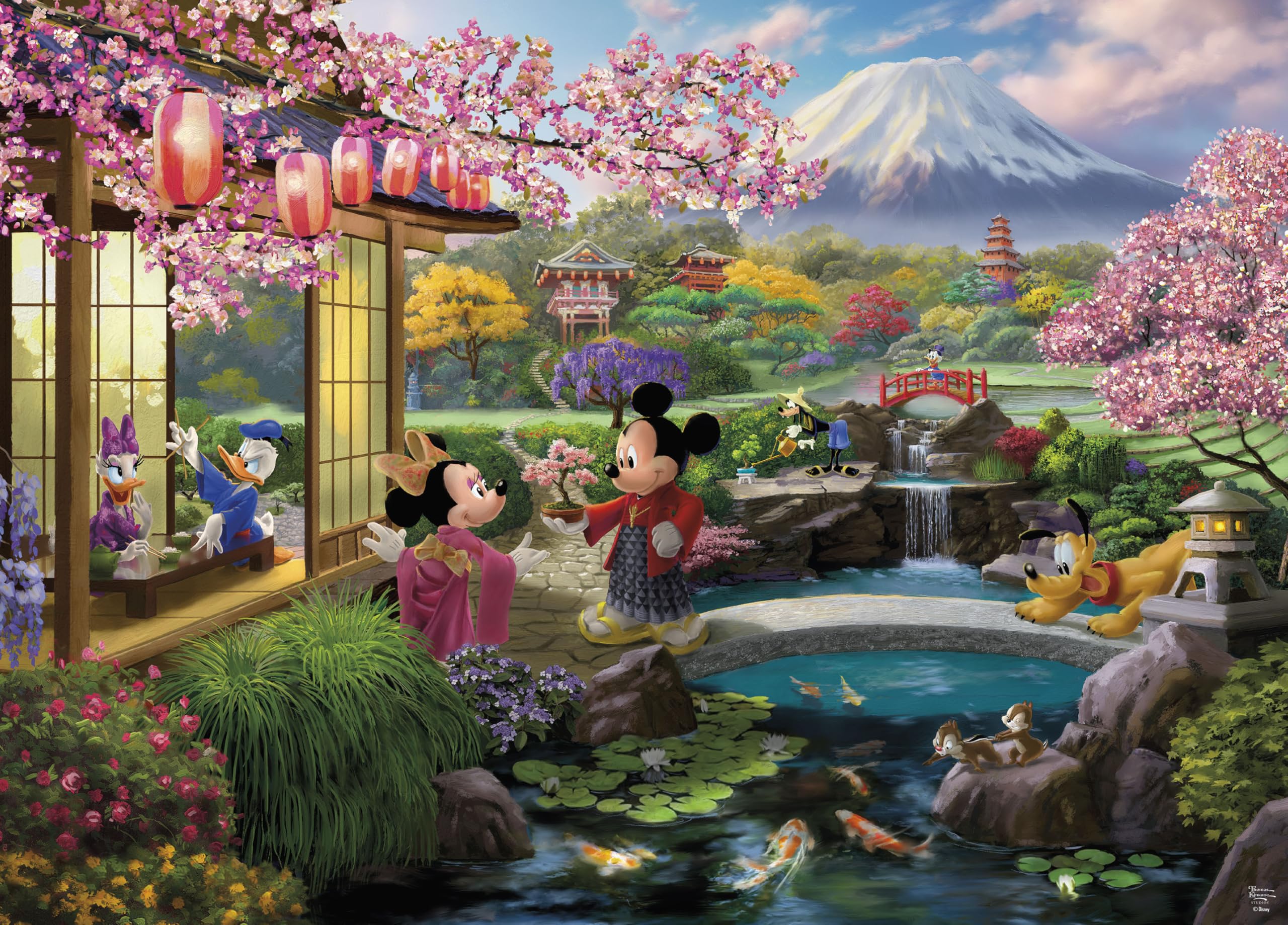 Ceaco Disney TK Mickey and Minnie in Japan cherry blossoms puzzle image for family night.