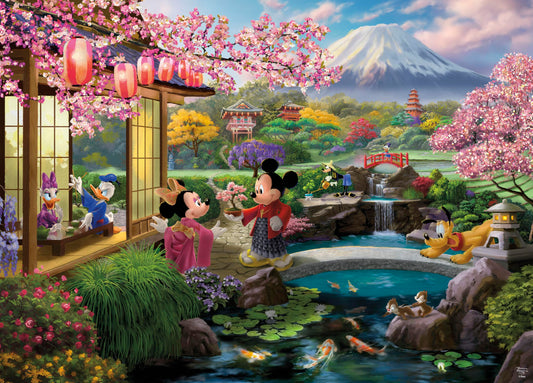 Ceaco Disney TK Mickey and Minnie in Japan cherry blossoms puzzle image for family night.