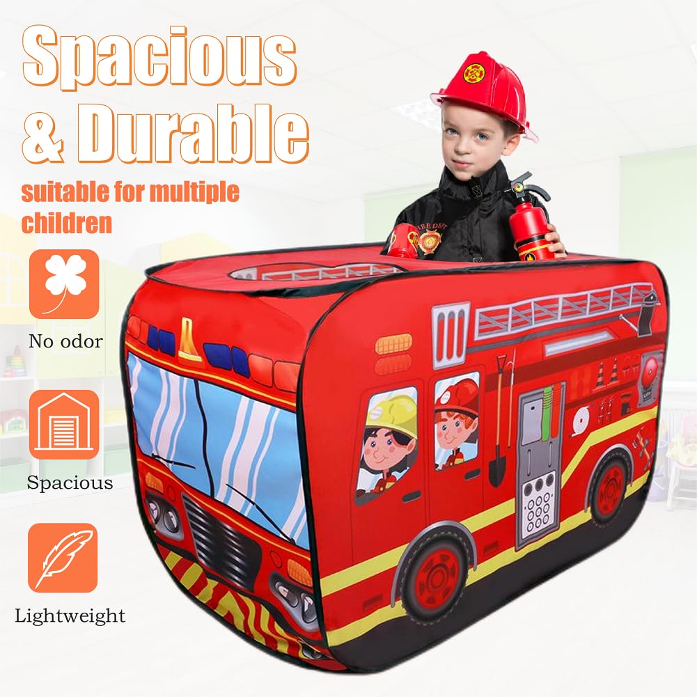 Cecailin fire truck tent red fabric sparks imaginative role play.