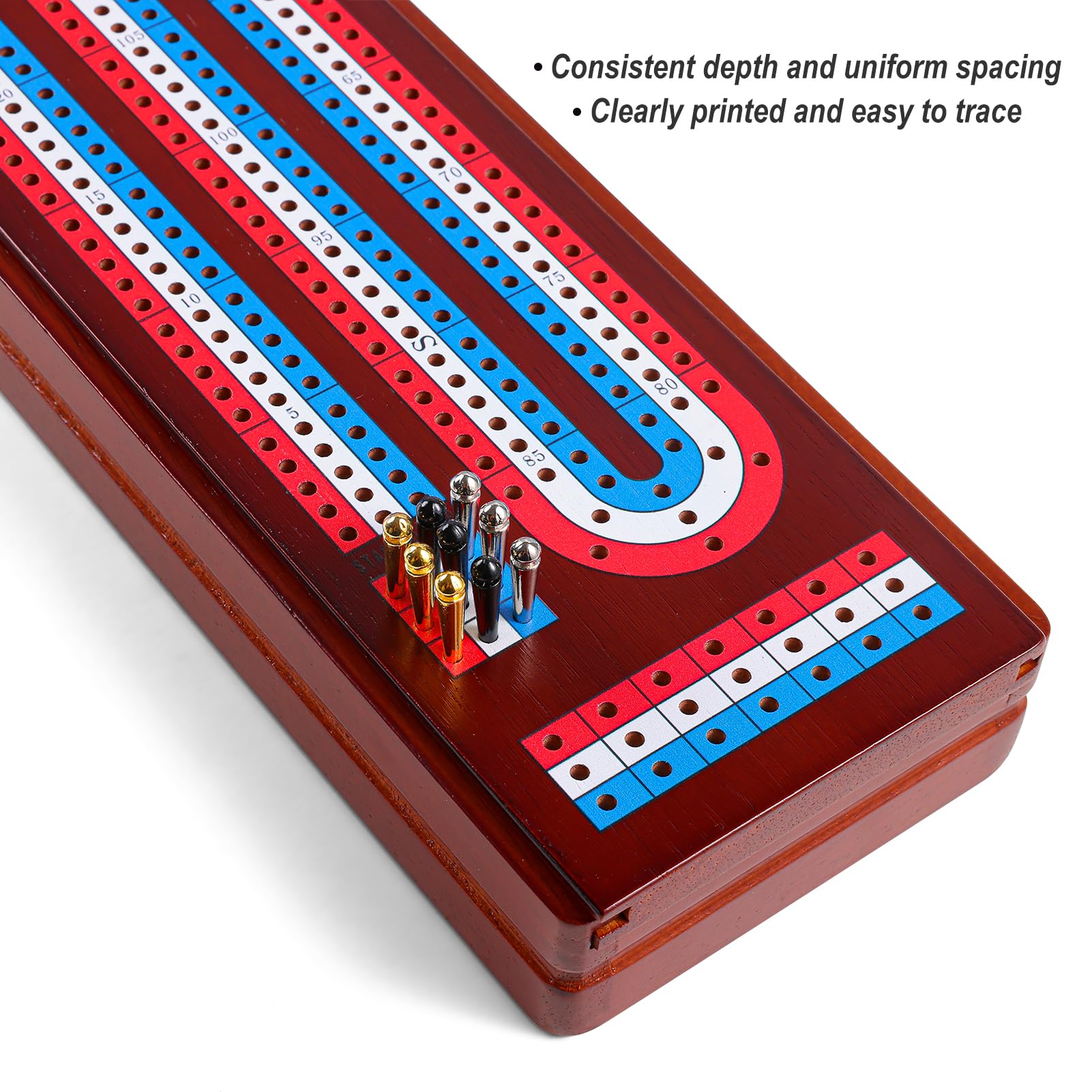 Ceebyfa cribbage board's smooth wood finish enhances grip and tactile satisfaction during play.