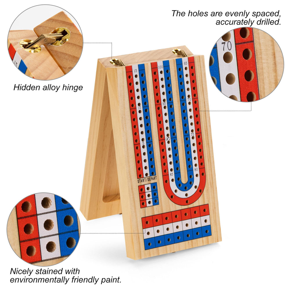 Ceebyfa foldable cribbage board open storage shows built-in card area.