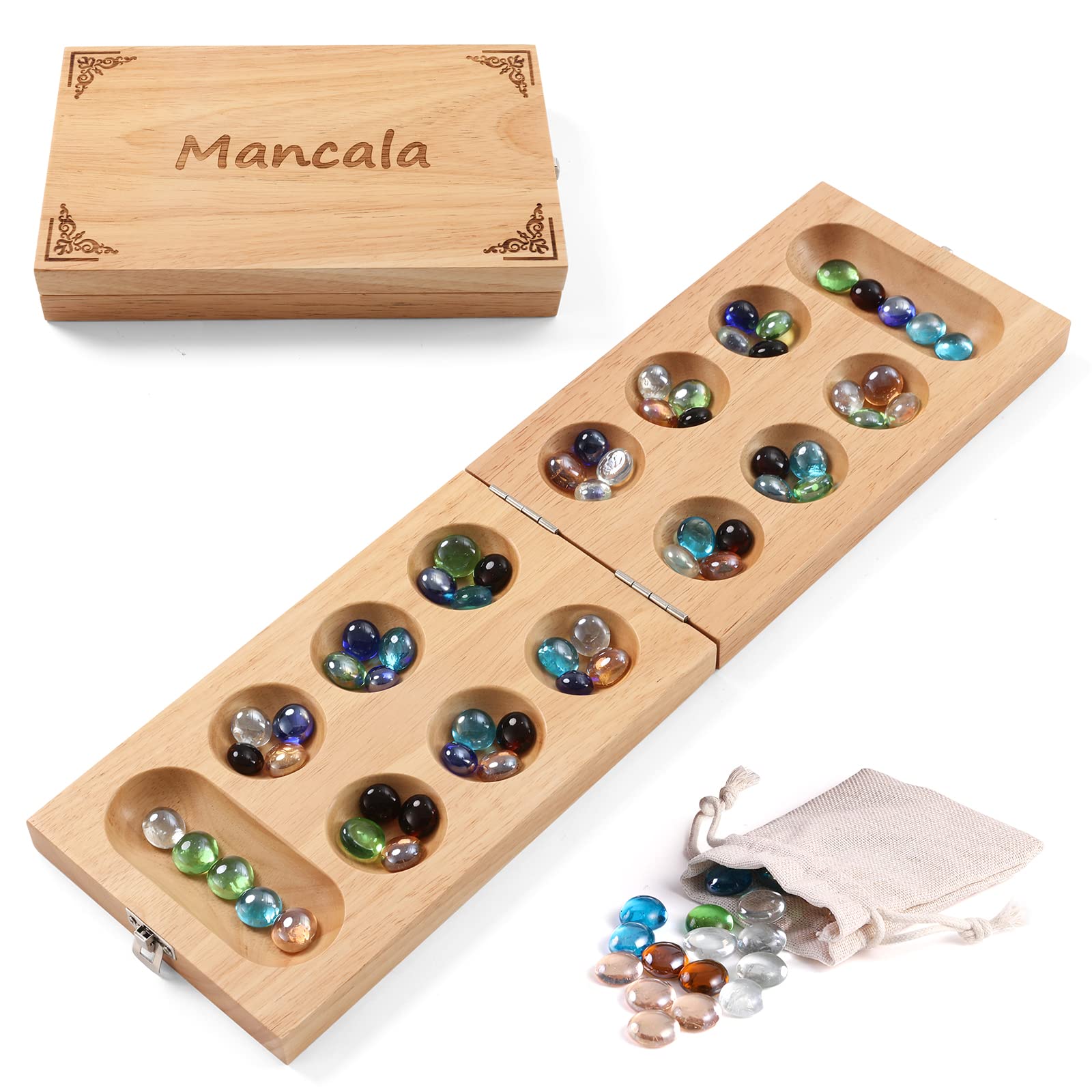 Ceebyfa folding rubber wood Mancala board for family play and travel