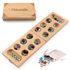 Ceebyfa folding rubber wood Mancala board for family play and travel