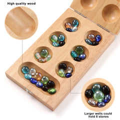 Ceebyfa Mancala board with secure latch keeps stones safely during travel