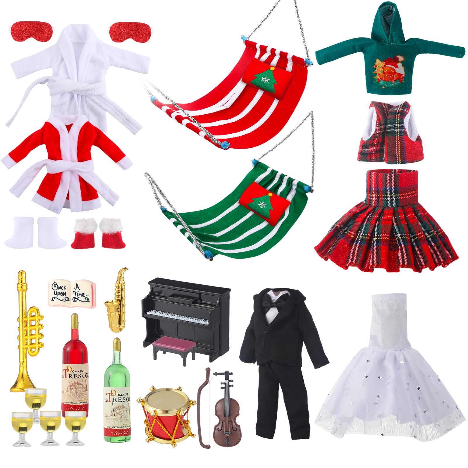Ceenna Christmas doll costume set showcases festive outfits for creative playtime and display.