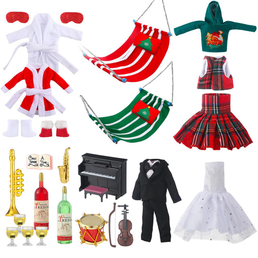 Ceenna Christmas doll costume set showcases festive outfits for creative playtime and display.