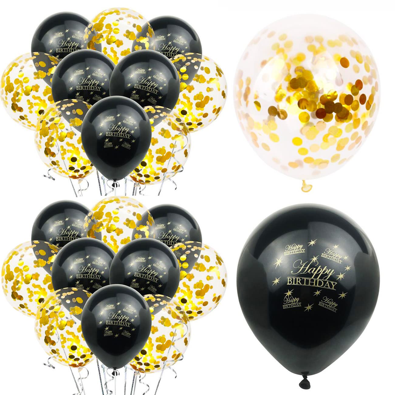 Cefanty gold confetti balloons add sparkle to tables and ceilings.