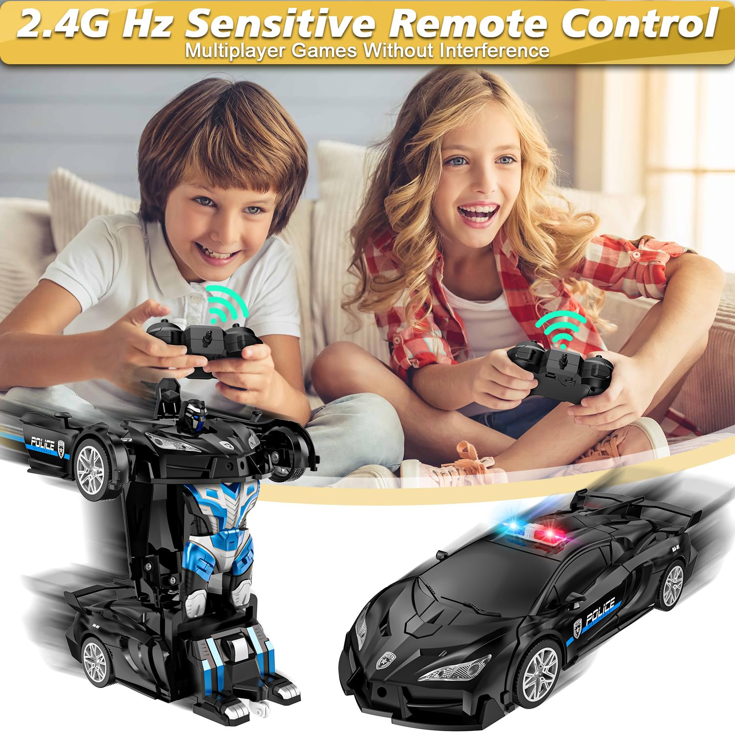 CEGOUFUN RC Transform Car remote control 2.4GHz for interference-free racing.