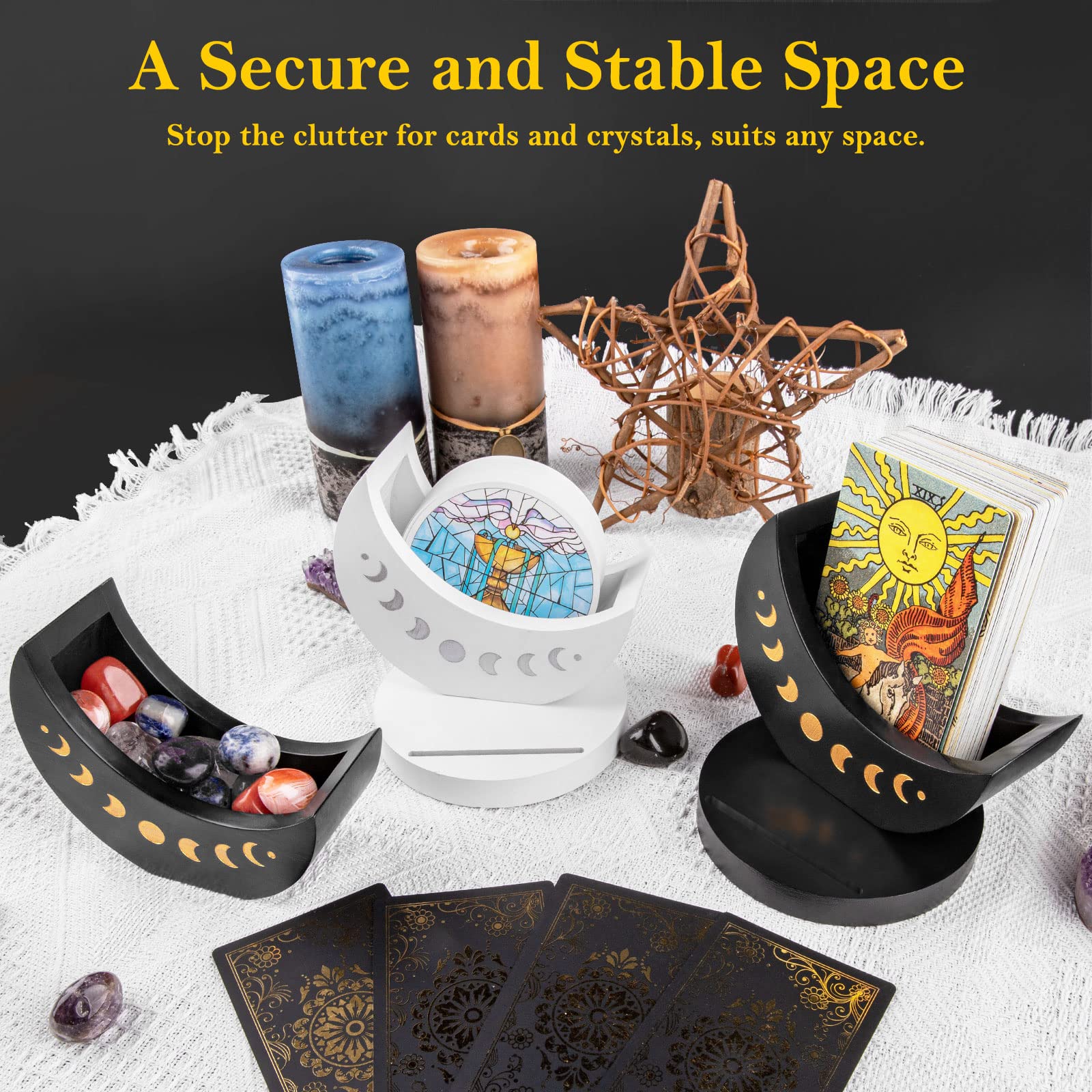 Ceiner wooden card holder stand displays decks during readings with sturdy craftsmanship.