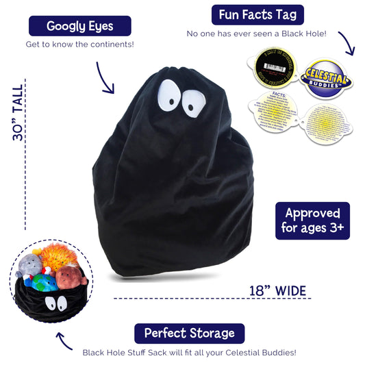 Celestial Buddies Black Hole Buddy embroidery details designed for durable kid friendly play.