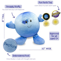 Celestial Buddies Neptune Buddy embroidered facial features for a friendly look.
