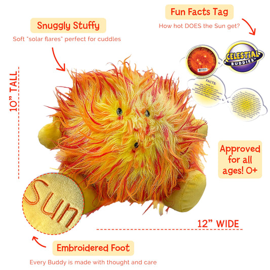 Sun Buddy embroidery details highlight a friendly solar character for kids.