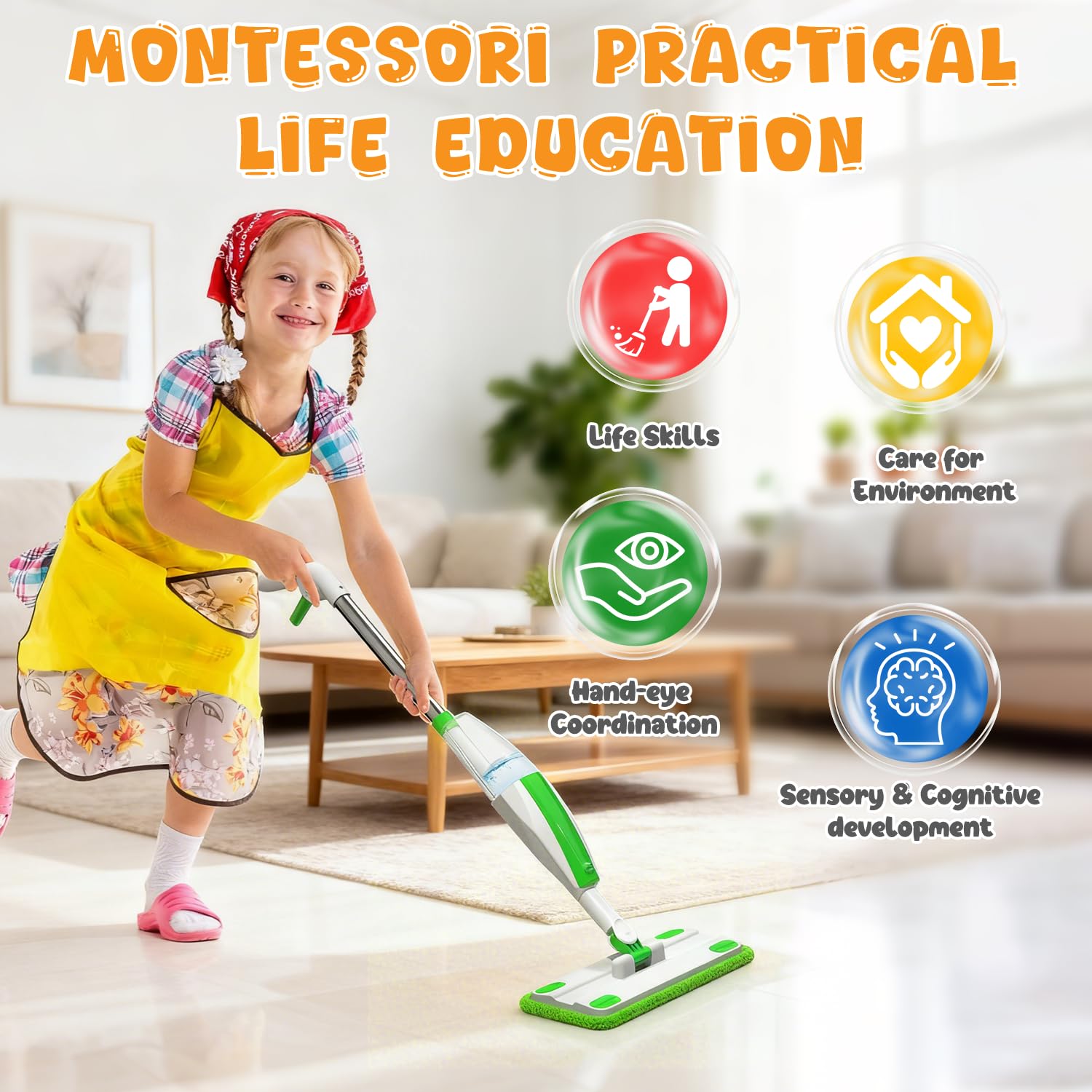 Cellulera toddler-friendly-mop-handle is easy to grip for little hands.