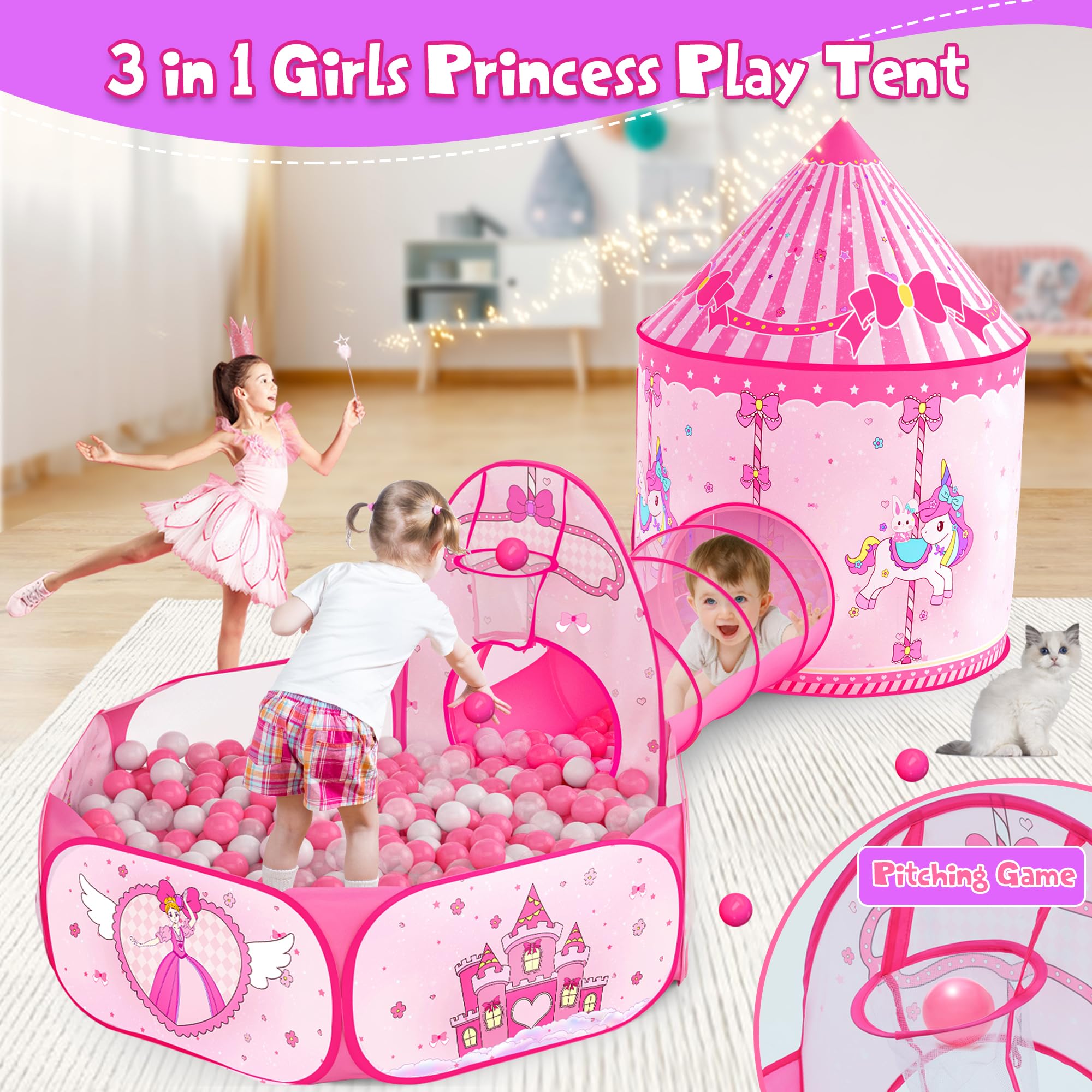 Celontry 3 in 1 Princess Play Tent portable for backyard parties