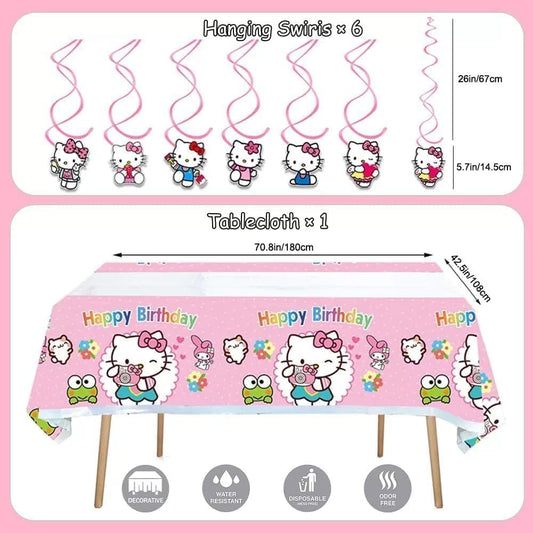 Celunhasev Hello Kitty character balloons create cute focal points for the party.