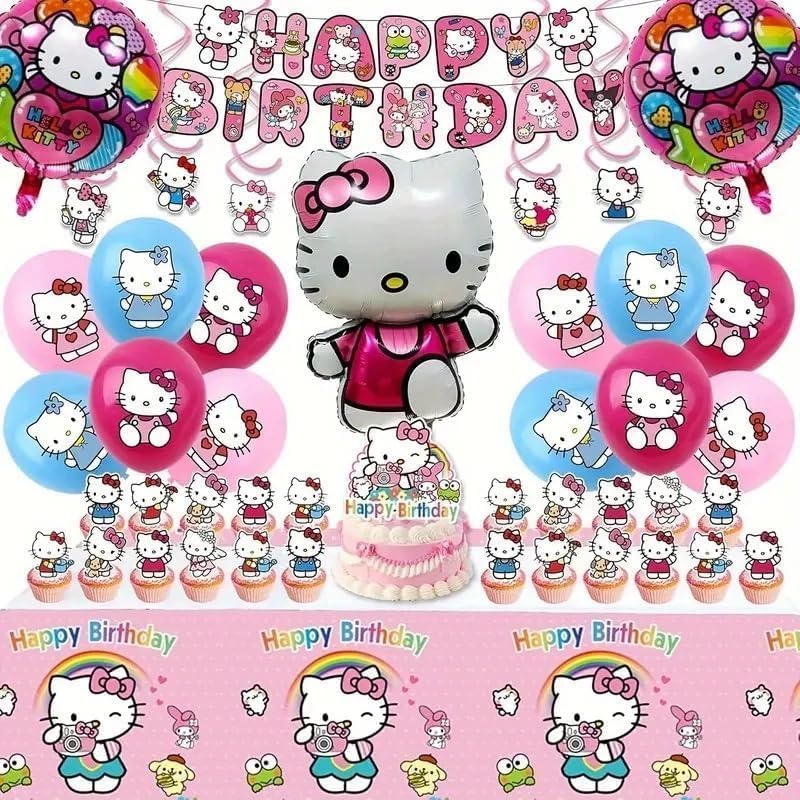 Celunhasev Kitty Birthday banner with Hello Kitty design for a festive photo backdrop
