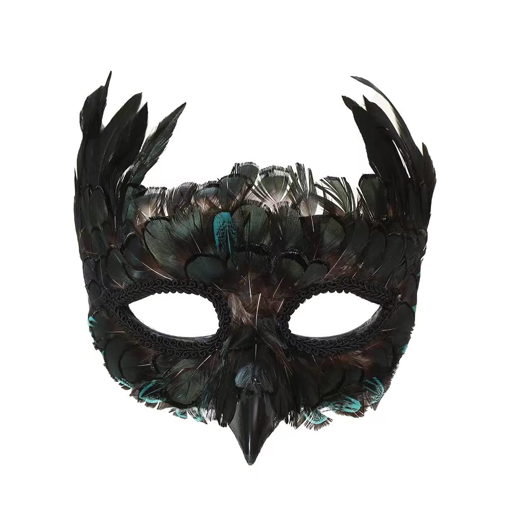 CENFPOLA feather animal mask with beak nose and eye ribbons for a bold masquerade look